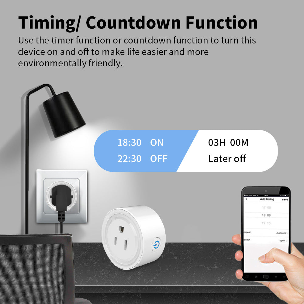Tuya Mini Wi-Fi Smart Plug – US Plug, Alexa & Google, No Hub, Timer, 10A/1200W